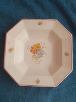 Retro Gránit nyolcszögletű virágmintás kerámia tál (27 cm)  - 1960-as évek, egyedi minta eltérés