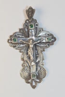 Antique, Historicist / Neo-Baroque Style Filigree Chest Cross / Pectoral - Crucifix, Silver Pendant