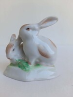 Hollóházi kézzel festett nyuszi pár - dupla nyúl porcelán nipp 7,5 cm jelzett