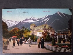 Antik képeslap Merano, Casa di Cura gyógyintézet alpesi panorámával, Olaszország 1919