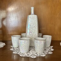Hollóházi lüsztermázas, irizáló gyöngyházfényű porcelán likőrös vagy pálinkás készlet