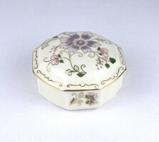 2B406 Lila virágos vajszínű Zsolnay porcelán bonbonier