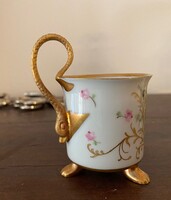 Ritka antik Pirkenhammer(1893–1918) (Fischer&Mieg) háromlábú porcelán pohár.Vitrin állapot