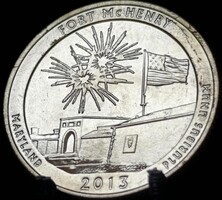 Amerikai Egyesült Államok ¼ Dollár, 2013 Fort McHenry Nemzeti Emlékmű Verdejel "S"  E16G3