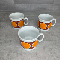 Zsolnay porcelán barna-narancssárga nagy pöttyös bögre szett