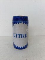 Antik sörös korsó konyhai eszköz 1 liter sör delft porcelán 18. - 19. század ón hitelesítővel 276