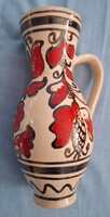 Transylvanian Korondi Ceramic Jar with Red Flower Motifs