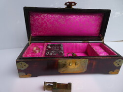 Chinese Cherrywood Jewelry Box with Copper Inlays