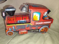 Sheet metal factory bell ringer locomotive – complete condition! (Retro sheet metal toy)