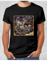 Men's Black Surreal Graphic Pattern Crew Neck T-Shirt