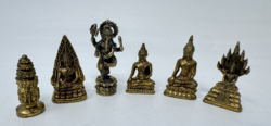 6 db Buddhista Hindu sárgaréz amulett, Buddha megjelenési több formájában, Ganésa, Brahma amulett