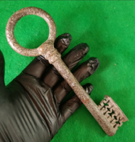 Baroque wrought iron chest or cabinet key, with a special pen – 17th-18th century Rare, museum-quality!