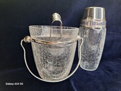 Rare Mid-Century Alfa Alessi /Italy/ Ice-Cracked Glass Barware Set from the 1950s-60s