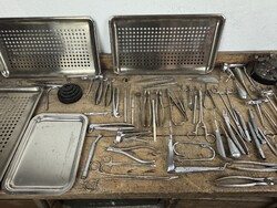 -AX871- Régi orvosi fogászati műszerek eszközök rozsdamentes fém tálca fogorvos