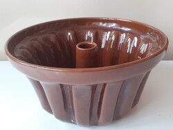 Jelzett vintage barna mázas kerámia kuglófsütő forma (25,5 cm) – MS mesterjegy