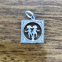 Zodiac Gemini vintage silver pendant