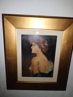 Mihalovits Miklós (1888-1960) - Női portré - gyönyörű régi olajfestmény.