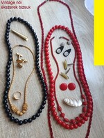 Vintage retro costume jewelry set with necklaces, earrings, pins, many pieces