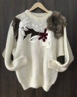 Vintage, különleges, női pulóver. (50% merinó gyapjú). (Új). M-es
