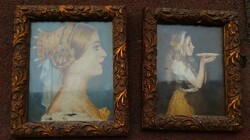 Antique Frame Pair with Prints - Photo Holder Pair