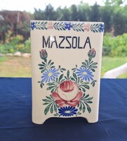 Régi fajansz  MAZSOLA magyar feliratos nagyméretű fűszertartó edény