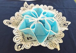 Old green lace handmade bread or egg holder