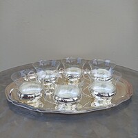 Ritka Vintage F.W. Quist ezüstözött teás/kávés készlet tálcával (6 személyes)