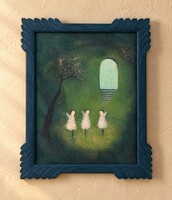 Fairy Encounter / painting in wooden frame, angel, fairy