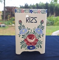 Régi fajansz  RIZS magyar feliratos nagyméretű fűszertartó edény