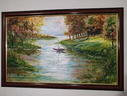 Uhrig Zsigmond (1919-1993) : Gödi öböl, oil painting, on canvas.