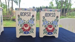 Régi fajansz  BORSÓ magyar feliratos nagyméretű fűszertartó edény