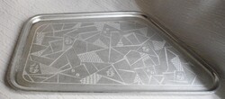 Kávézó tálca retro forma és minta alumínium tál 39,5 x 22,3 x 1 cm , kávé kávébab dekor