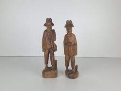 Two Workmen Old Wooden Statues with Cat