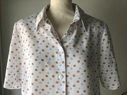 Barna-kék, pöttyös blúz, 40-es méret