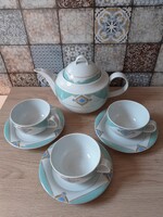Art deco stílusú, türkizkék és arany díszítésű Alföldi porcelán teáskészlet