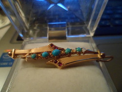 Antique Gold Pendant / Turquoise, Ruby