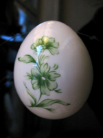 Retro hollóházi porcelán tojás forma bonbonier zöld virágos