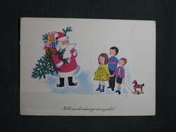 Képeslap,Lukáts Kató grafikai,művészet,gyerek modell,kislány,télapó,mikulás,ünnep,karácsony,1976-