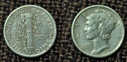 USA  Mercury Liberty Dime  1919D (ritkább db D ) Ag ezüst . F2026.