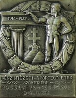 Magyar fémjeles ezüst plakett márványlapon. Horthy-kor. 1933.