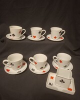 RITKASÁG! Retro Kártya / Póker mintás Zsolnay porcelán készlet + dohányzó szett