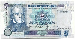 5 font pound pounds 1996 Bank of Scotland D.B. Pattulio és G. Mastertorn Skócia Gyönyörű