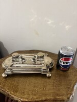English vintage Mappin & Webb silver-plated metal inkpot