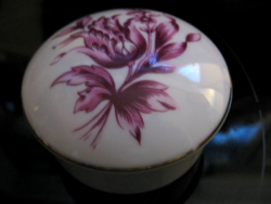 Retro hollóházi porcelán bonbonier , lila virágos