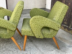 2 DB ZÖLD TEXTIL KÁRPITTAL BEVONT, RETRO TALÁN CSEH FOTEL EGYÜTT