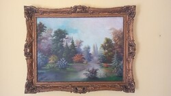 Kárpáthy Jenő 60x80 cm olaj vászon tájkép park festmény antik keret