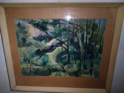 Jánossy Ferenc (1926-1983): A Bakony sűrűjében. Gyönyörű, nagyméretű régi festmény.