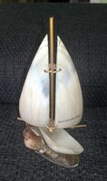 Rare Retro Balaton Souvenir - Seashell Sailboat – Kiliántelep (Fövenyes), 7.5 x 13 cm Home Decor