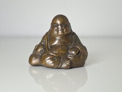 Régi kisméretű bronz nevető Buddha szobor