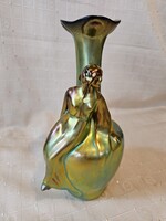 Hollóházi Eozin Art Nouveau Figurine of a Woman Sitting on a Vase in Rare Colors!